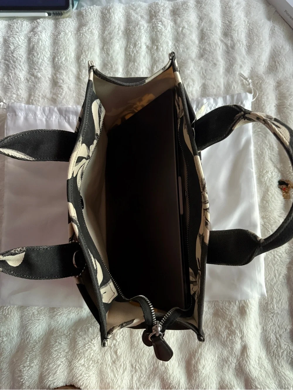 Coach Black & Cream Floral Logo Canvas Tote